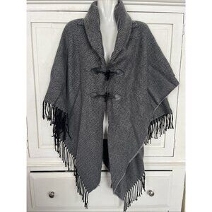 Apt 9 Fringe Cape Houndstooth Black Gray Faux Leather Toggle One Size